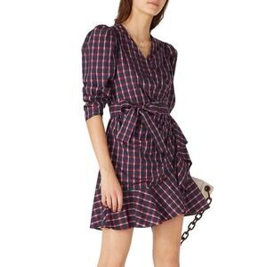 TANYA TAYLOR Lexi Wrap Dress Ruffle Berry Blue Purple Puff Sleeves Women's 4